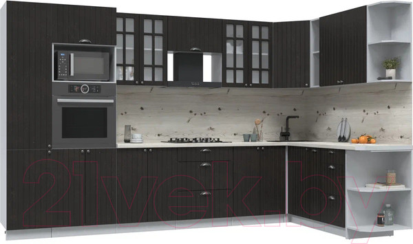 Изображение товара Кухонный гарнитур Интерлиния Берес 1.88x3.4 ВТ правая (дуб английский/бискайская сосна)