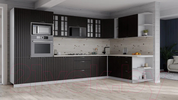 Изображение товара Кухонный гарнитур Интерлиния Берес 1.88x3.4 ВТ правая (дуб английский/бискайская сосна)