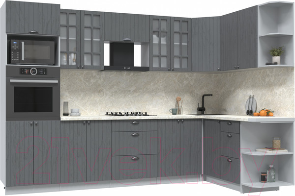 Изображение товара Кухонный гарнитур Интерлиния Берес 1.68x3.0 ВТ правая (дуб серый/дуб серый/опал светлый)