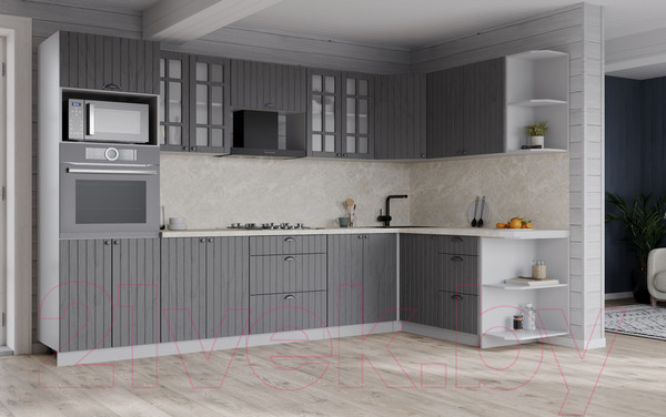 Изображение товара Кухонный гарнитур Интерлиния Берес 1.68x3.0 ВТ правая (дуб серый/дуб серый/опал светлый)