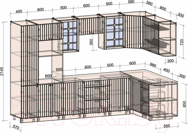 Изображение товара Кухонный гарнитур Интерлиния Берес 1.68x3.2 ВТ правая (дуб серый/дуб серый/опал светлый)