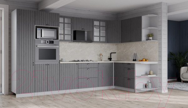 Изображение товара Кухонный гарнитур Интерлиния Берес 1.68x3.2 ВТ правая (дуб серый/дуб серый/опал светлый)