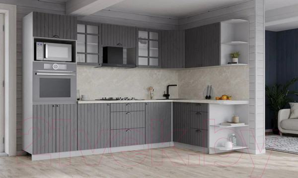 Изображение товара Кухонный гарнитур Интерлиния Берес 1.88x2.8 ВТ правая (дуб серый/дуб серый/опал светлый)