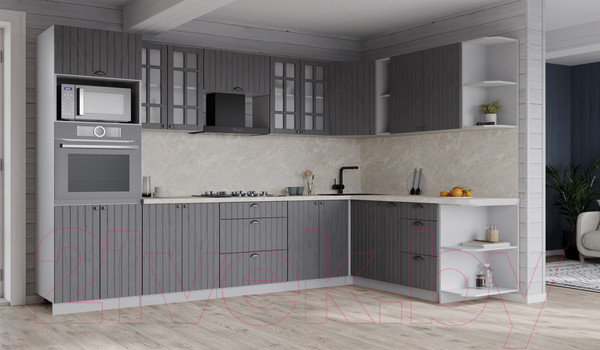 Изображение товара Кухонный гарнитур Интерлиния Берес 1.88x3.0 ВТ правая (дуб серый/дуб серый/опал светлый)