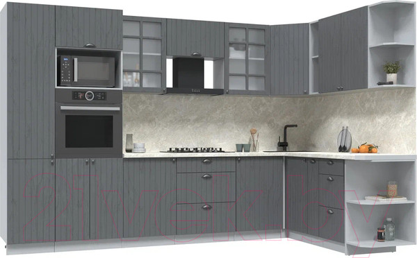 Изображение товара Кухонный гарнитур Интерлиния Берес 1.88x3.2 ВТ правая (дуб серый/дуб серый/опал светлый)