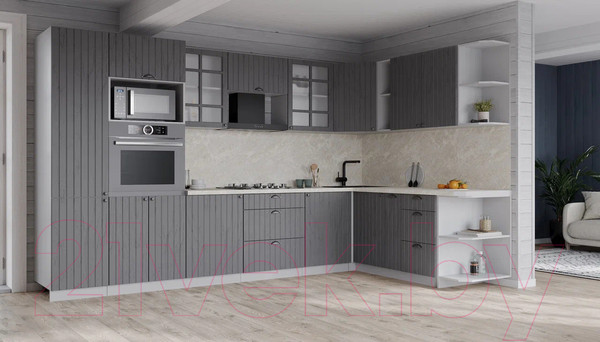 Изображение товара Кухонный гарнитур Интерлиния Берес 1.88x3.2 ВТ правая (дуб серый/дуб серый/опал светлый)