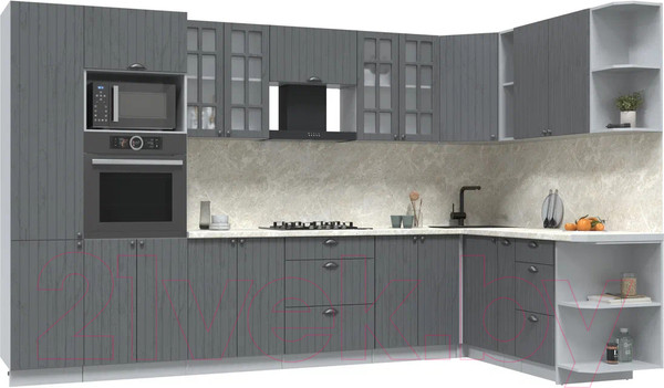 Изображение товара Кухонный гарнитур Интерлиния Берес 1.88x3.4 ВТ правая (дуб серый/дуб серый/опал светлый)