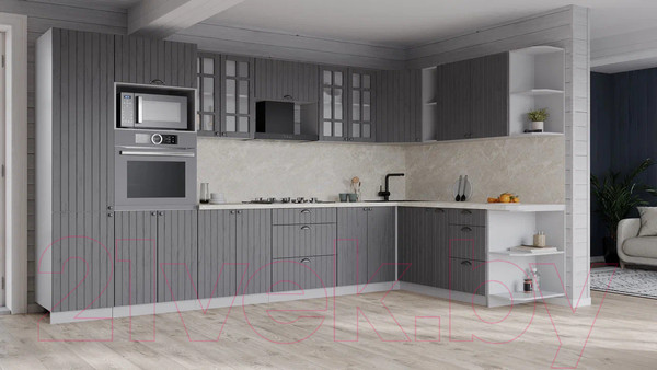Изображение товара Кухонный гарнитур Интерлиния Берес 1.88x3.4 ВТ правая (дуб серый/дуб серый/опал светлый)