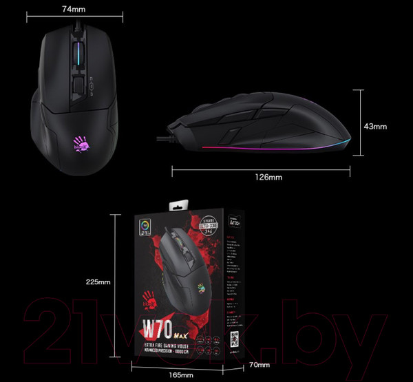 Изображение товара Мышь A4Tech Bloody W70 Max Panda (белый/черный)