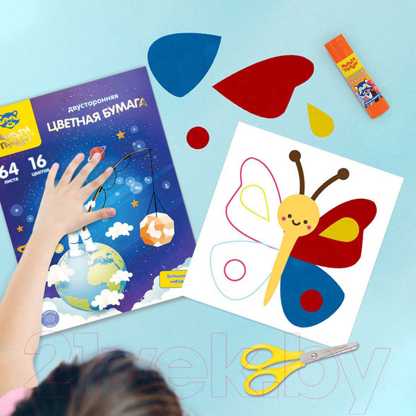 Изображение товара Набор цветной бумаги Мульти-пульти Енот в космосе / БЦг64-16дв_38558 (16цв)