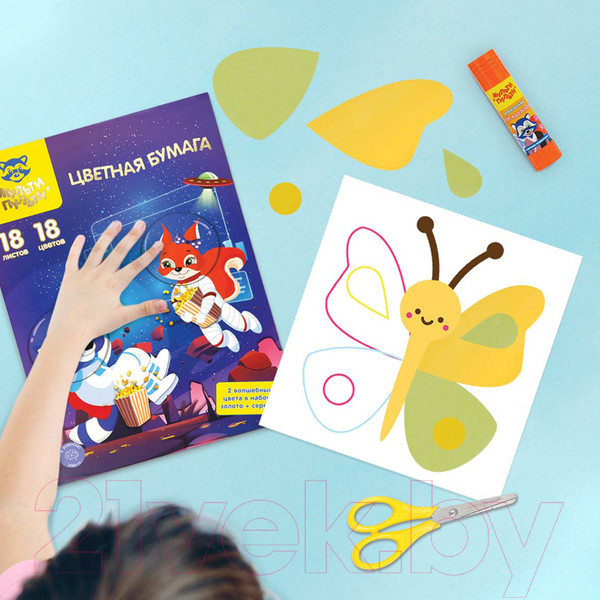 Изображение товара Набор цветной бумаги Мульти-пульти Енот в космосе. Волшебная / БЦо18-18_37618 (18цв)