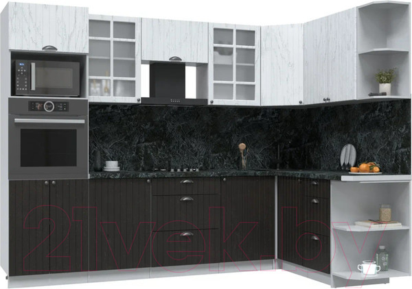 Изображение товара Кухонный гарнитур Интерлиния Берес 1.68x2.8 ВТ правая (дуб английский/дуб полярный/кастилло темный)