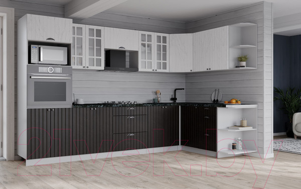 Изображение товара Кухонный гарнитур Интерлиния Берес 1.68x3.0 ВТ правая (дуб английский/дуб полярный/кастилло темный)