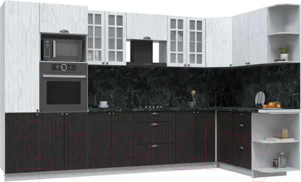 Изображение товара Кухонный гарнитур Интерлиния Берес 1.68x3.4 ВТ правая (дуб английский/дуб полярный/кастилло темный)