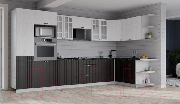 Изображение товара Кухонный гарнитур Интерлиния Берес 1.68x3.4 ВТ правая (дуб английский/дуб полярный/кастилло темный)