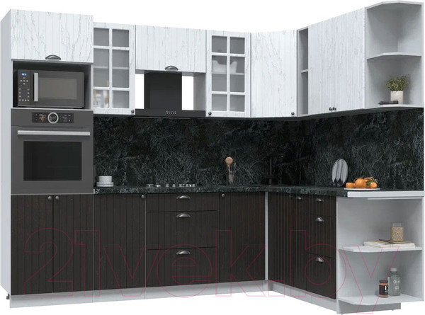 Изображение товара Кухонный гарнитур Интерлиния Берес 1.88x2.6 ВТ правая (дуб английский/дуб полярный/кастилло темный)