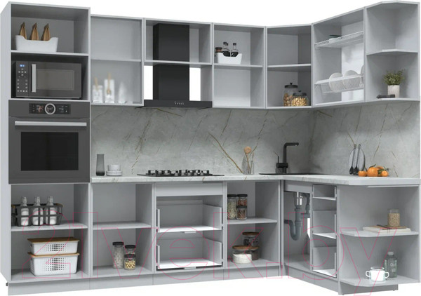 Изображение товара Кухонный гарнитур Интерлиния Берес 1.88x2.8 ВТ правая (дуб английский/дуб полярный/кастилло темный)