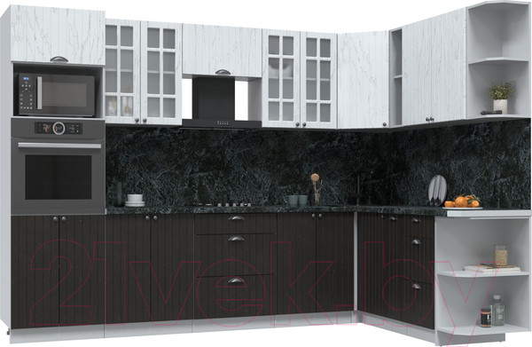 Изображение товара Кухонный гарнитур Интерлиния Берес 1.88x3.0 ВТ правая (дуб английский/дуб полярный/кастилло темный)