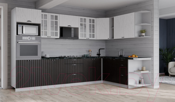 Изображение товара Кухонный гарнитур Интерлиния Берес 1.88x3.0 ВТ правая (дуб английский/дуб полярный/кастилло темный)