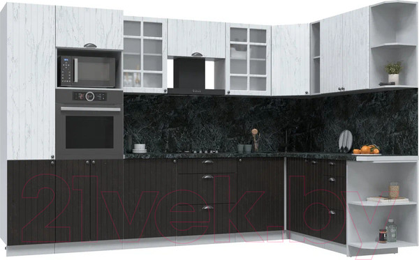 Изображение товара Кухонный гарнитур Интерлиния Берес 1.88x3.2 ВТ правая (дуб английский/дуб полярный/кастилло темный)