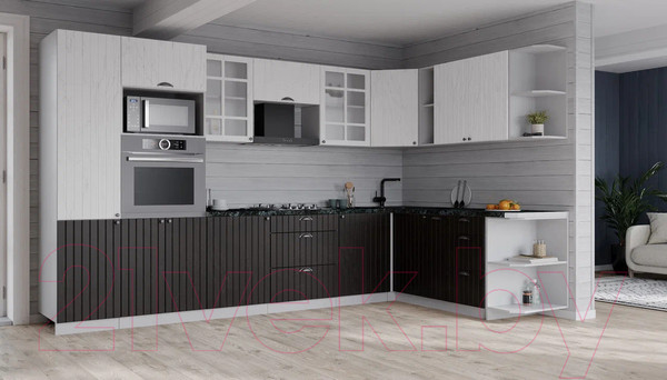 Изображение товара Кухонный гарнитур Интерлиния Берес 1.88x3.2 ВТ правая (дуб английский/дуб полярный/кастилло темный)