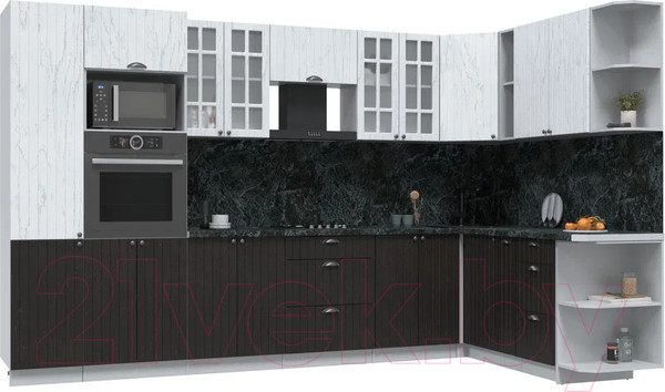 Изображение товара Кухонный гарнитур Интерлиния Берес 1.88x3.4 ВТ правая (дуб английский/дуб полярный/кастилло темный)