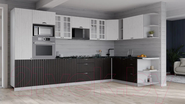 Изображение товара Кухонный гарнитур Интерлиния Берес 1.88x3.4 ВТ правая (дуб английский/дуб полярный/кастилло темный)