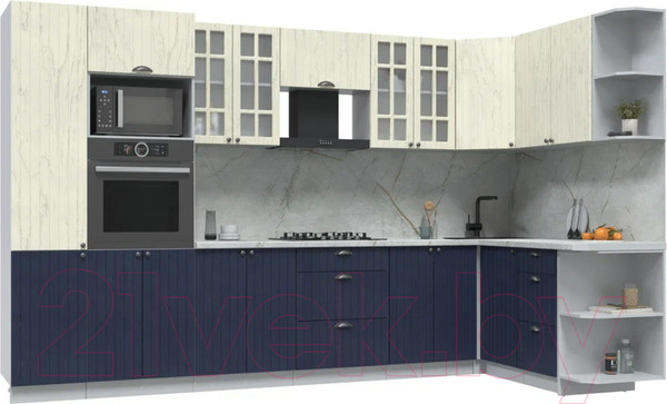 Изображение товара Кухонный гарнитур Интерлиния Берес 1.68x3.4 ВТ правая (дуб снежный/дуб королевский/серый каспий)