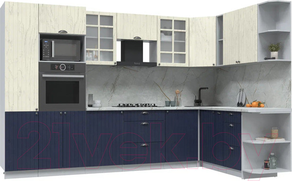 Изображение товара Кухонный гарнитур Интерлиния Берес 1.88x3.2 ВТ правая (дуб снежный/дуб королевский/серый каспий)