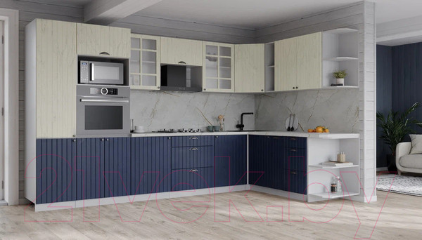 Изображение товара Кухонный гарнитур Интерлиния Берес 1.88x3.2 ВТ правая (дуб снежный/дуб королевский/серый каспий)