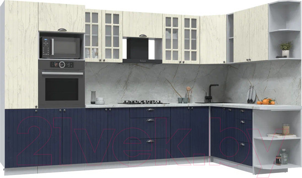 Изображение товара Кухонный гарнитур Интерлиния Берес 1.88x3.4 ВТ правая (дуб снежный/дуб королевский/серый каспий)