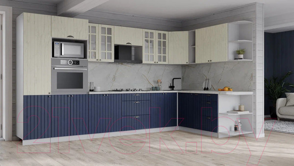 Изображение товара Кухонный гарнитур Интерлиния Берес 1.88x3.4 ВТ правая (дуб снежный/дуб королевский/серый каспий)