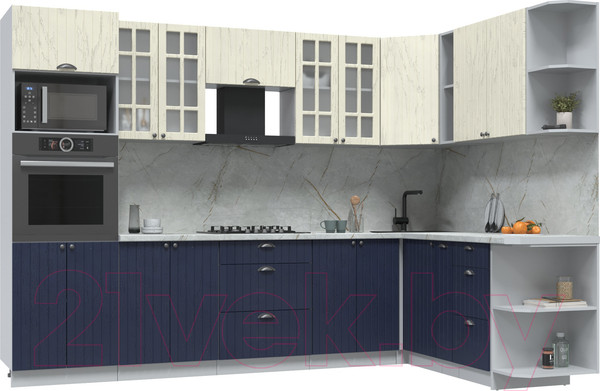 Изображение товара Кухонный гарнитур Интерлиния Берес 1.88x3.0 ВТ правая (дуб снежный/дуб королевский/серый каспий)