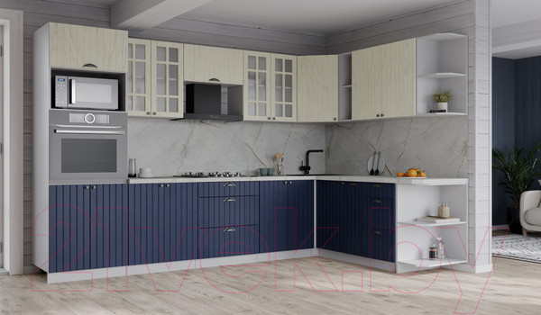 Изображение товара Кухонный гарнитур Интерлиния Берес 1.88x3.0 ВТ правая (дуб снежный/дуб королевский/серый каспий)