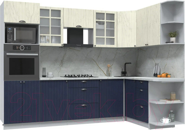 Изображение товара Кухонный гарнитур Интерлиния Берес 1.88x2.8 ВТ правая (дуб снежный/дуб королевский/серый каспий)