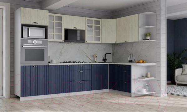 Изображение товара Кухонный гарнитур Интерлиния Берес 1.88x2.8 ВТ правая (дуб снежный/дуб королевский/серый каспий)