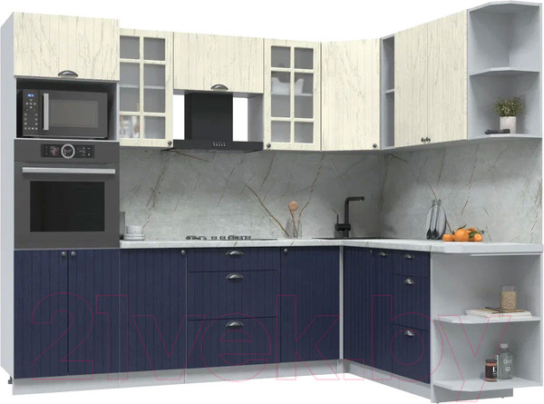 Изображение товара Кухонный гарнитур Интерлиния Берес 1.88x2.6 ВТ правая (дуб снежный/дуб королевский/серый каспий)