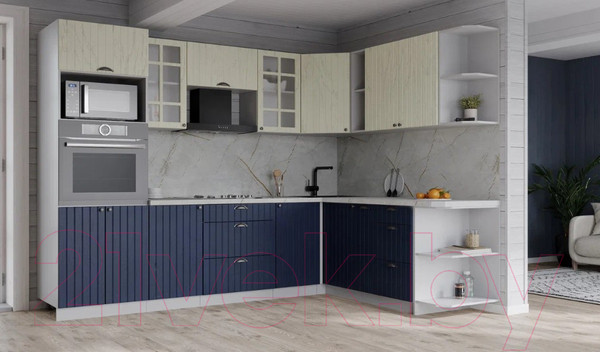 Изображение товара Кухонный гарнитур Интерлиния Берес 1.88x2.6 ВТ правая (дуб снежный/дуб королевский/серый каспий)