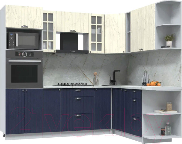 Изображение товара Кухонный гарнитур Интерлиния Берес 1.88x2.4 ВТ правая (дуб снежный/дуб королевский/серый каспий)