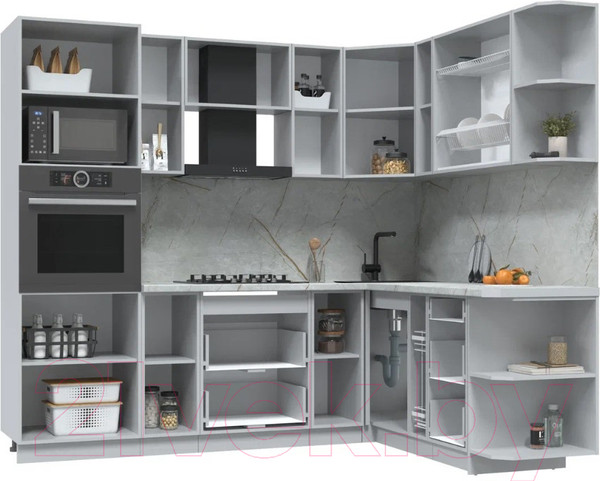 Изображение товара Кухонный гарнитур Интерлиния Берес 1.88x2.4 ВТ правая (дуб снежный/дуб королевский/серый каспий)