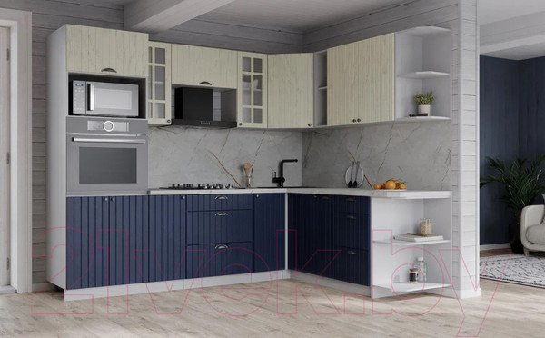 Изображение товара Кухонный гарнитур Интерлиния Берес 1.88x2.4 ВТ правая (дуб снежный/дуб королевский/серый каспий)