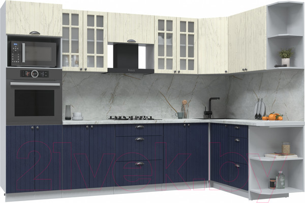 Изображение товара Кухонный гарнитур Интерлиния Берес 1.68x3.0 ВТ правая (дуб снежный/дуб королевский/серый каспий)