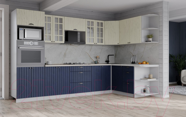 Изображение товара Кухонный гарнитур Интерлиния Берес 1.68x3.0 ВТ правая (дуб снежный/дуб королевский/серый каспий)