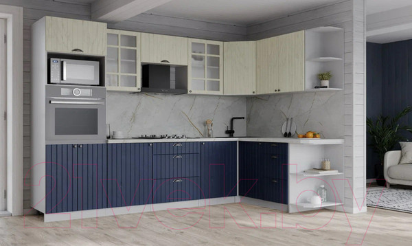 Изображение товара Кухонный гарнитур Интерлиния Берес 1.68x2.8 ВТ правая (дуб снежный/дуб королевский/серый каспий)