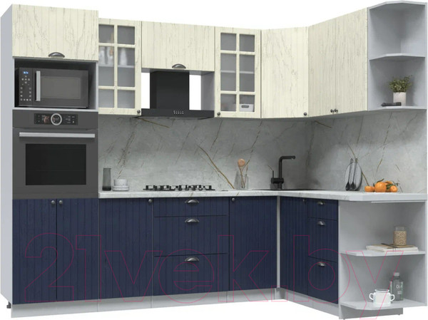 Изображение товара Кухонный гарнитур Интерлиния Берес 1.68x2.6 ВТ правая (дуб снежный/дуб королевский/серый каспий)