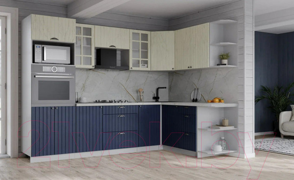 Изображение товара Кухонный гарнитур Интерлиния Берес 1.68x2.6 ВТ правая (дуб снежный/дуб королевский/серый каспий)