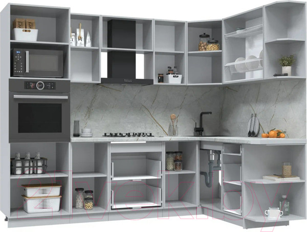 Изображение товара Кухонный гарнитур Интерлиния Берес 1.68x2.6 ВТ правая (дуб снежный/дуб королевский/серый каспий)