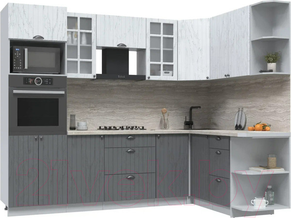 Изображение товара Кухонный гарнитур Интерлиния Берес 1.68x2.6 ВТ правая (дуб полярный/дуб серый/травертин серый)