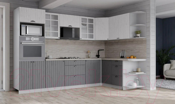 Изображение товара Кухонный гарнитур Интерлиния Берес 1.68x2.8 ВТ правая (дуб полярный/дуб серый/травертин серый)