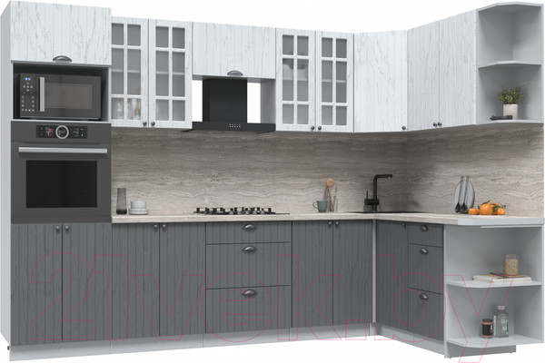 Изображение товара Кухонный гарнитур Интерлиния Берес 1.68x3.0 ВТ правая (дуб полярный/дуб серый/травертин серый)